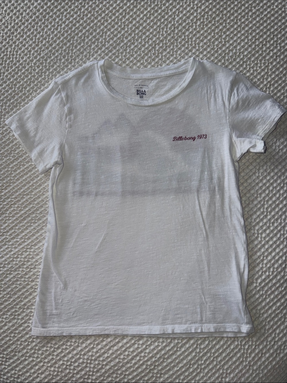 Billabong White Short Sleeve Tee with Pink Script Chest Logo